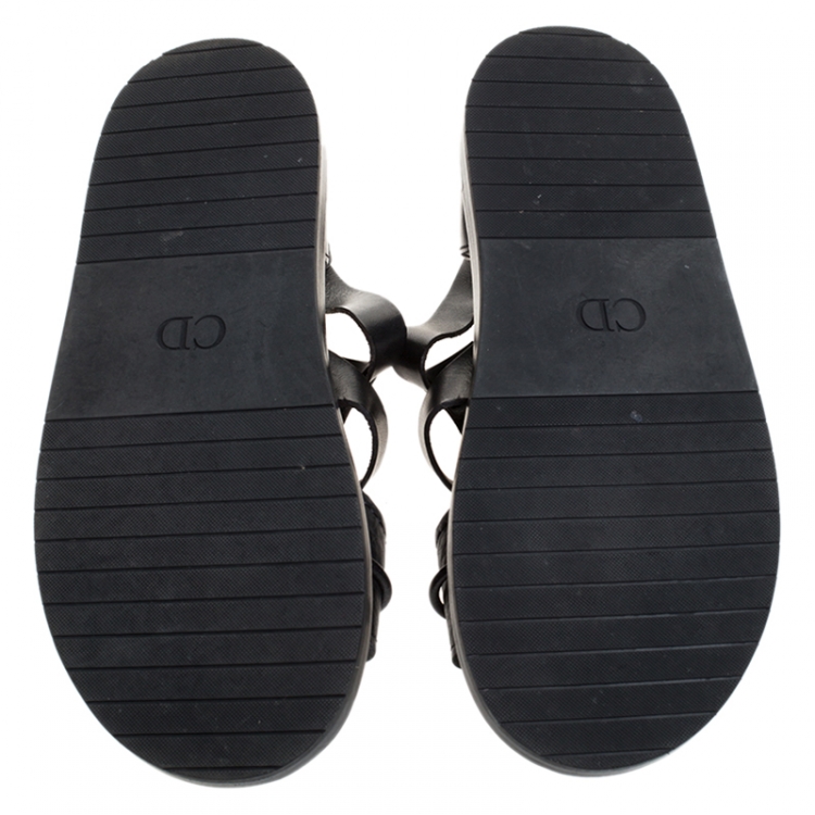 Pre Owned Dior Black Leather Open Toe Gladiator Flat Sandals Size 42.5