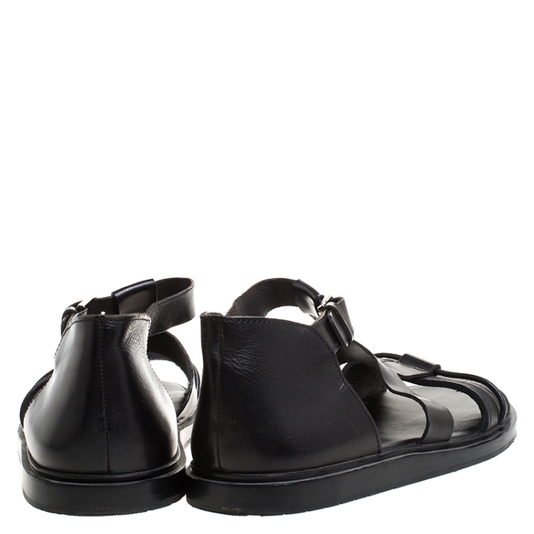 Pre Owned Dior Black Leather Open Toe Gladiator Flat Sandals Size 42.5