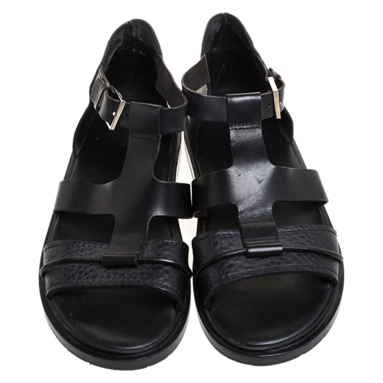 Pre Owned Dior Black Leather Open Toe Gladiator Flat Sandals Size 42.5