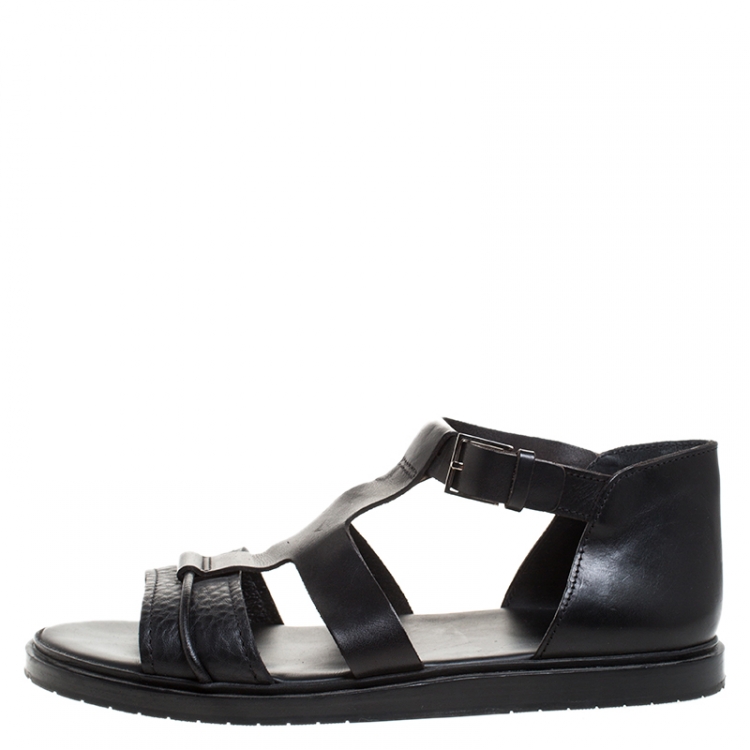 Pre Owned Dior Black Leather Open Toe Gladiator Flat Sandals Size 42.5