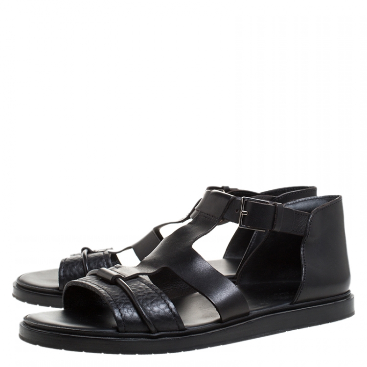 Pre Owned Dior Black Leather Open Toe Gladiator Flat Sandals Size 42.5