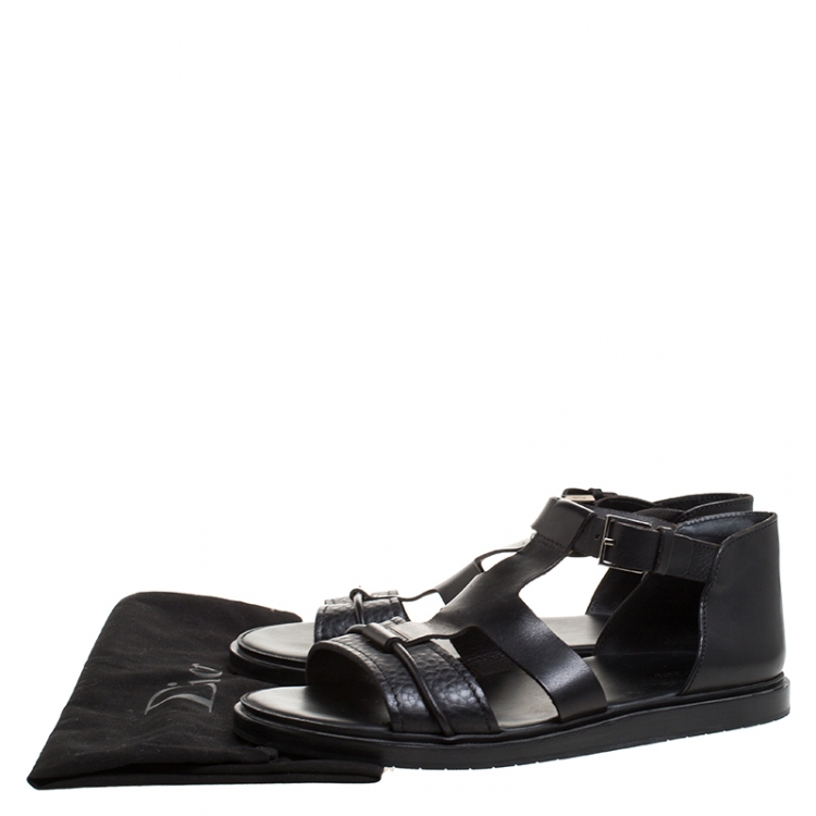Pre Owned Dior Black Leather Open Toe Gladiator Flat Sandals Size 42.5