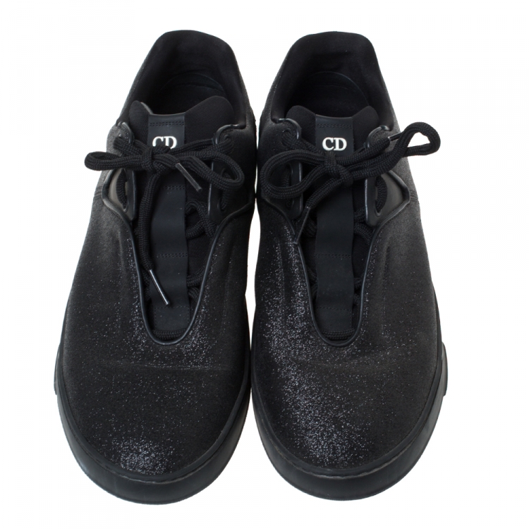 Pre Owned Dior Homme Black Glitter Leather And Leather Trim B17 Sneakers Size 41