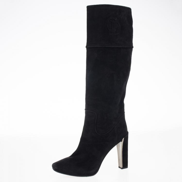 Pre Owned Dior Black Suede Knee Boots Size 39.5