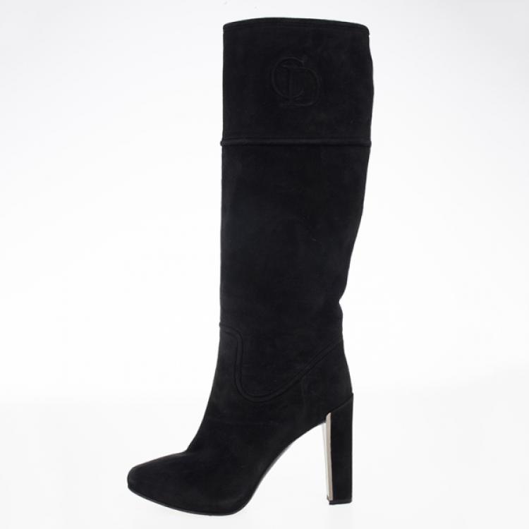 Pre Owned Dior Black Suede Knee Boots Size 39.5