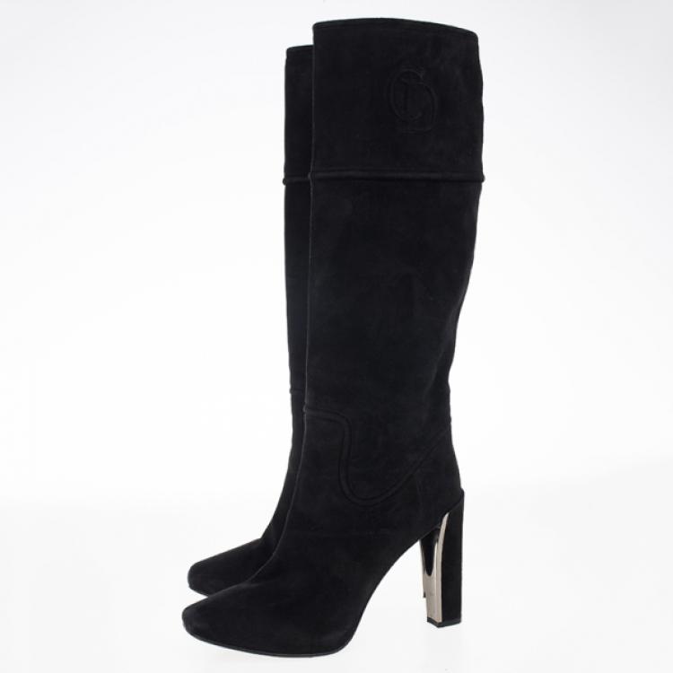 Pre Owned Dior Black Suede Knee Boots Size 39.5