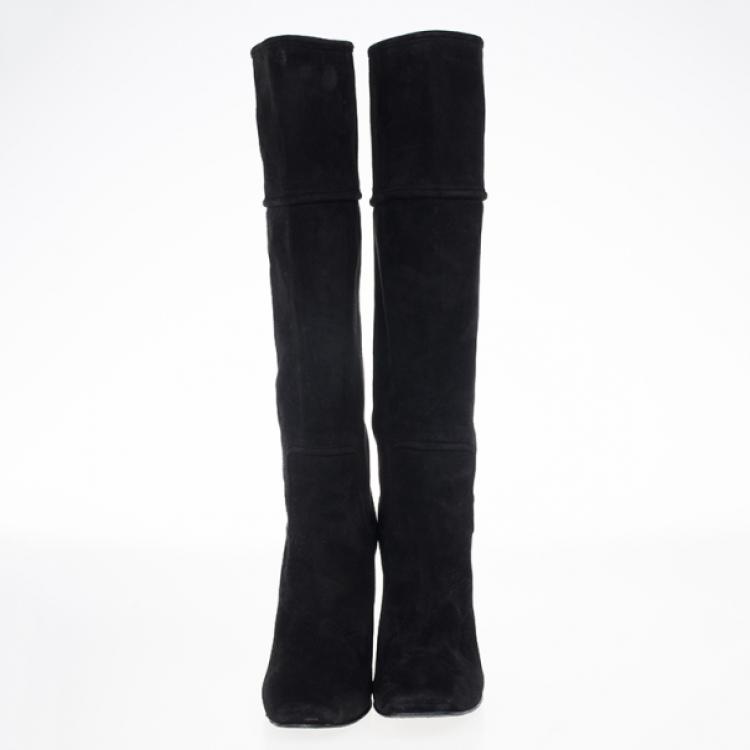 Pre Owned Dior Black Suede Knee Boots Size 39.5
