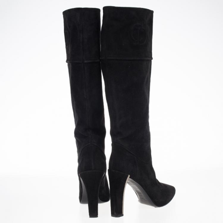 Pre Owned Dior Black Suede Knee Boots Size 39.5
