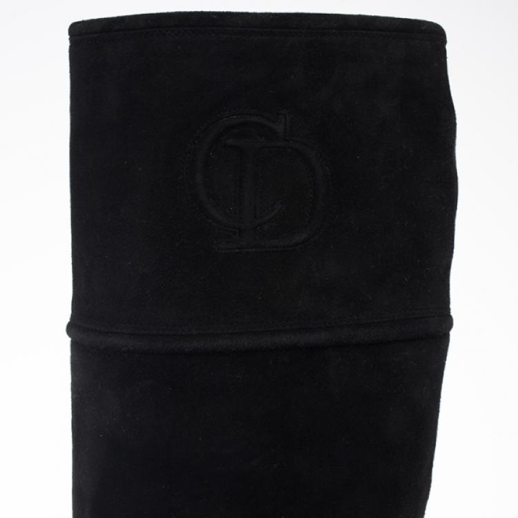 Pre Owned Dior Black Suede Knee Boots Size 39.5