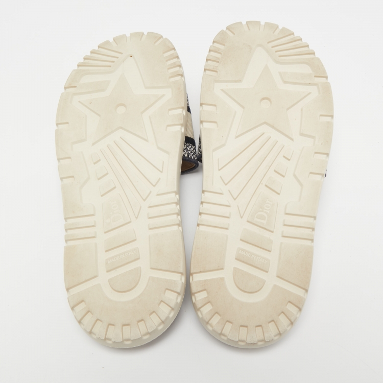 Pre Owned Dior Blue Embroided Canvas Dway Flat Slides Size 41