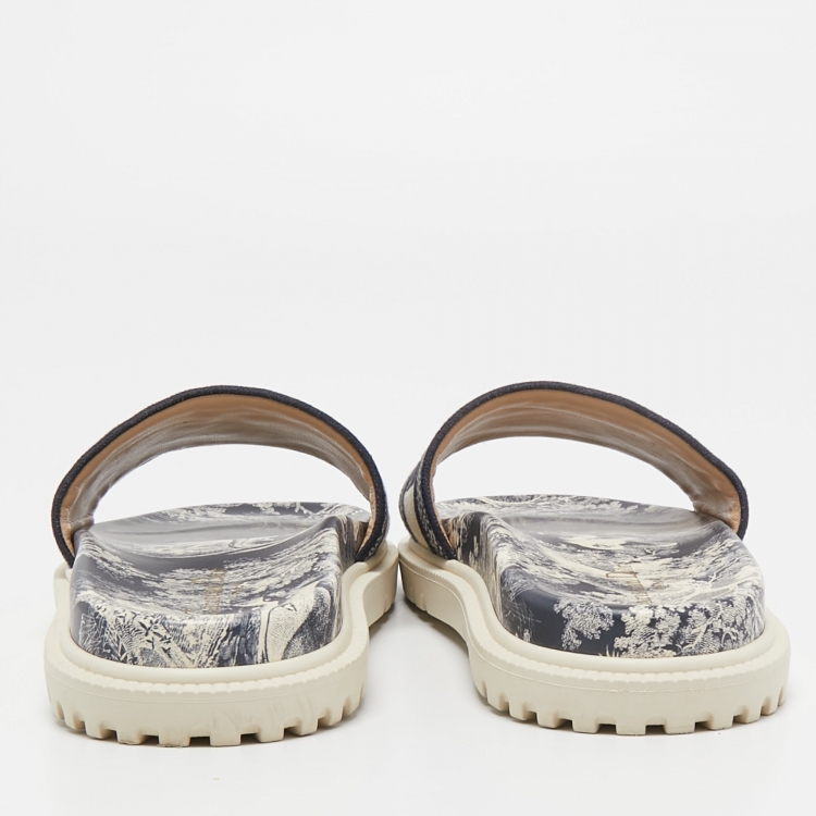 Pre Owned Dior Blue Embroided Canvas Dway Flat Slides Size 41