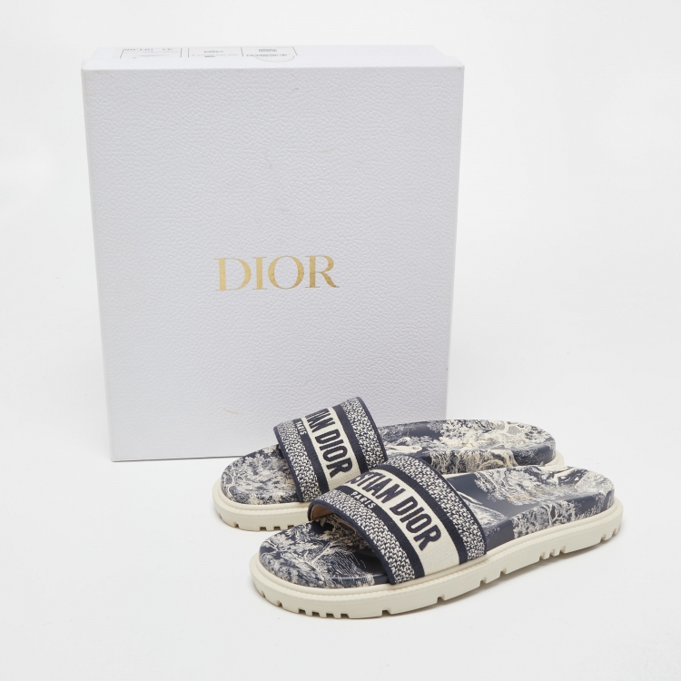 Pre Owned Dior Blue Embroided Canvas Dway Flat Slides Size 41
