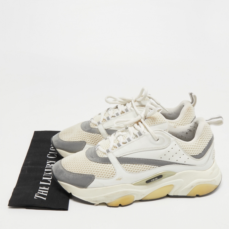Pre Owned Dior White/Grey Mesh and Leather B22 Sneakers Size 43.5
