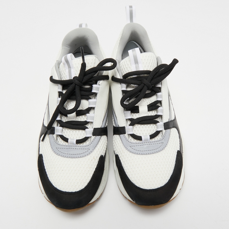 Pre Owned Dior White/Black Mesh and Leather B22 Sneakers Size 43.5 