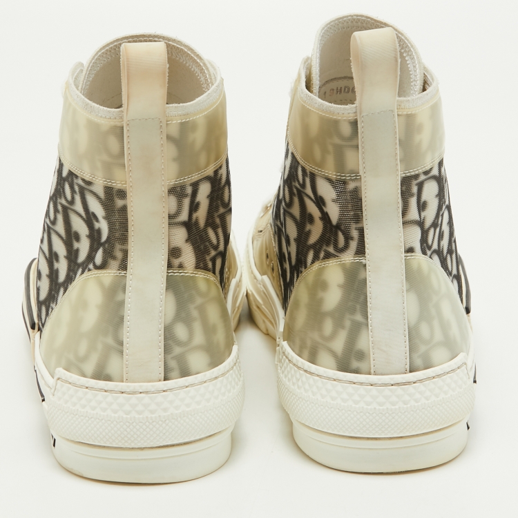 Pre Owned Dior White/Grey Mesh and Oblique Canvas B23 High Top Sneakers Size 44