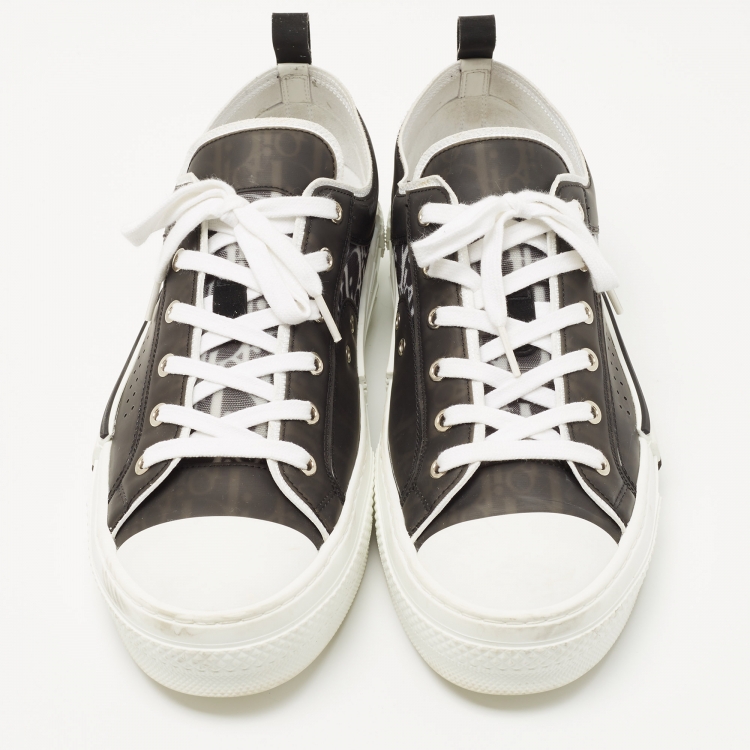 Pre Owned Dior Black/White Oblique Mesh and Rubber B23 Sneakers Size 46