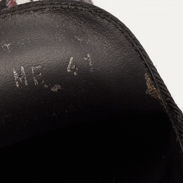 Pre Owned Christian Dior Black/Grey Embroidered Fabric and Patent Leather Smoking Slippers Size 41
