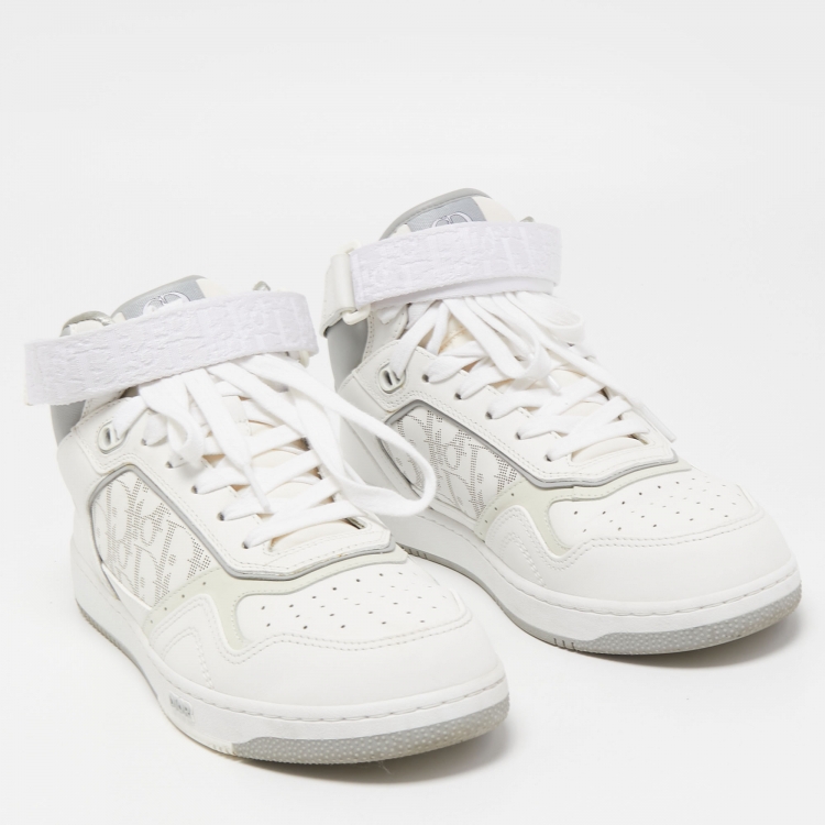 Pre Owned Dior White/Grey Leather B27 High Top Sneakers Size 42