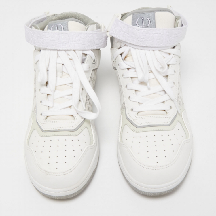 Pre Owned Dior White/Grey Leather B27 High Top Sneakers Size 42