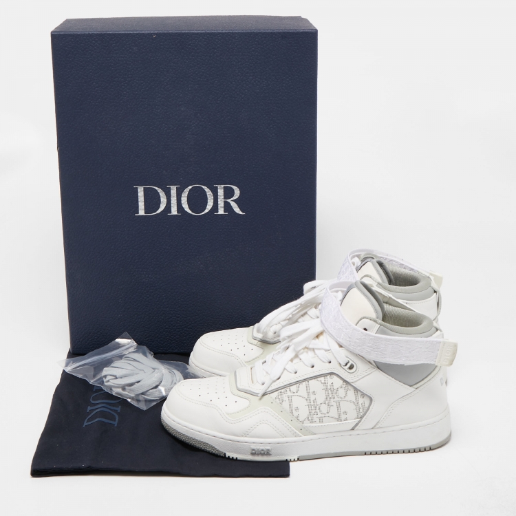 Pre Owned Dior White/Grey Leather B27 High Top Sneakers Size 42