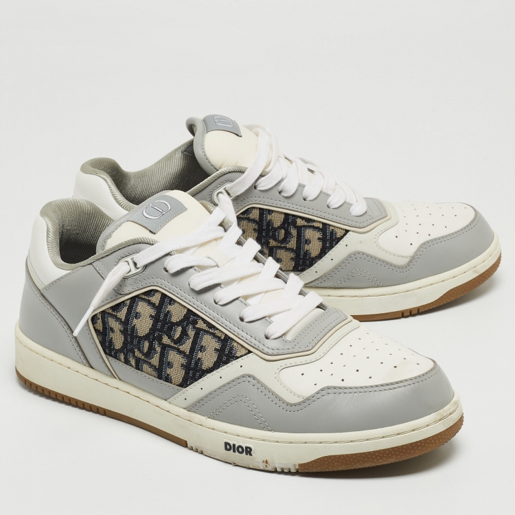 Pre Owned DIOR Grey/White Leather and Canvas B27 Low Top Sneakers Size 44