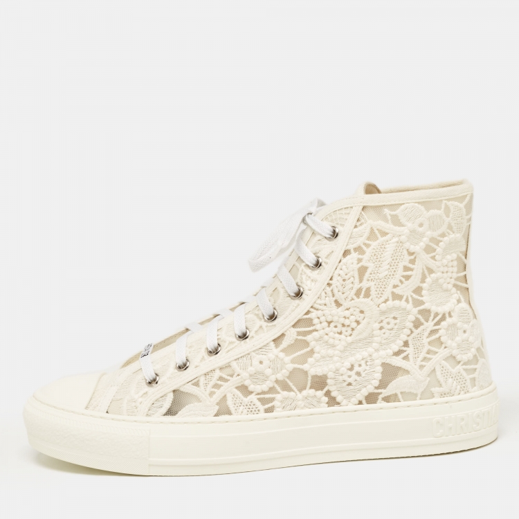 Pre Owned Dior White Canvas and  Lace B23 High Top Sneakers Size 42