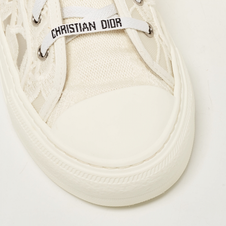Pre Owned Dior White Canvas and  Lace B23 High Top Sneakers Size 42