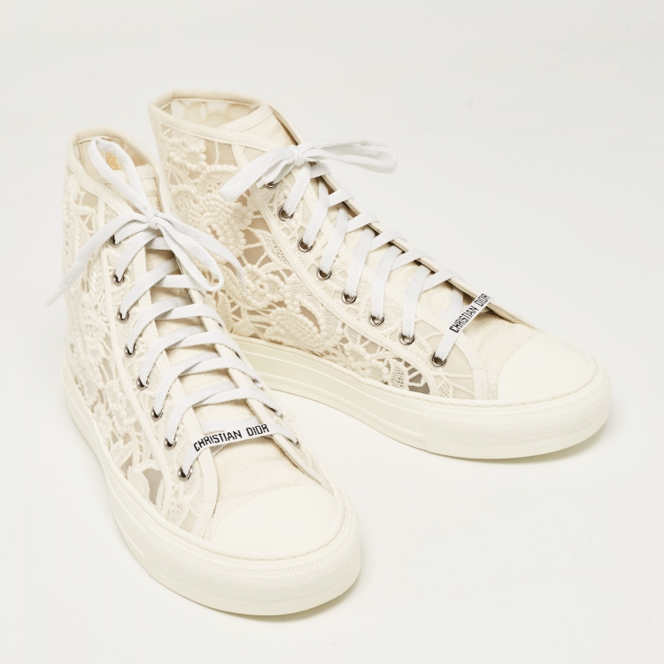 Pre Owned Dior White Canvas and  Lace B23 High Top Sneakers Size 42