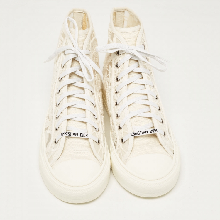 Pre Owned Dior White Canvas and  Lace B23 High Top Sneakers Size 42