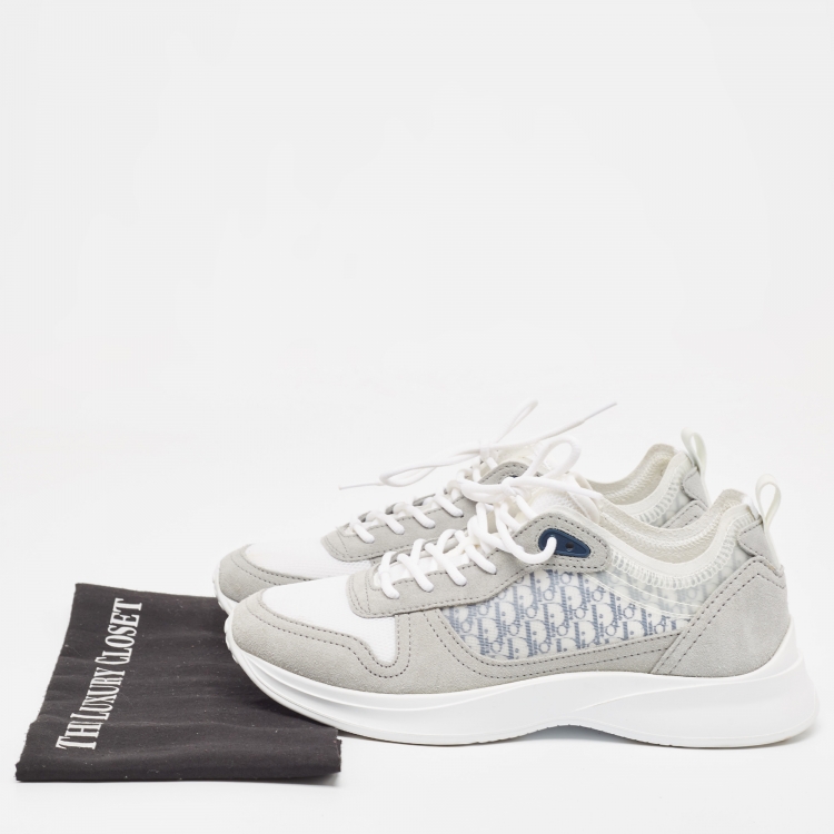 Pre Owned Dior Grey Oblique Mesh and Suede B25 Low Top Sneakers Size 41