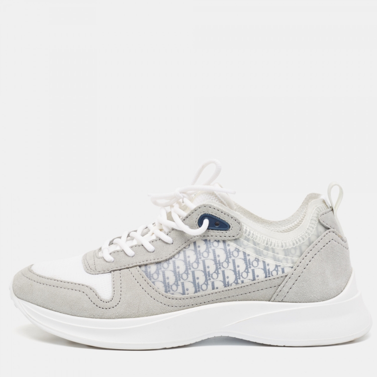 Pre Owned Dior Grey Oblique Mesh and Suede B25 Low Top Sneakers Size 41
