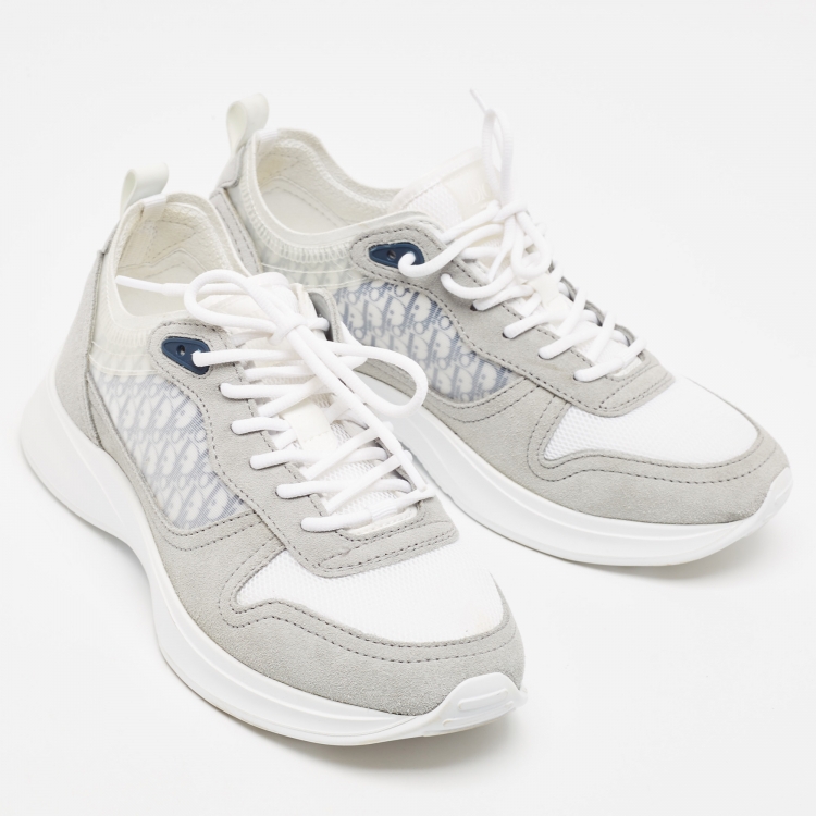 Pre Owned Dior Grey Oblique Mesh and Suede B25 Low Top Sneakers Size 41