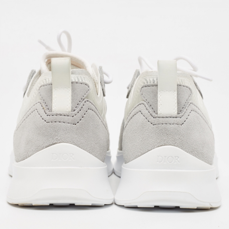 Pre Owned Dior Grey Oblique Mesh and Suede B25 Low Top Sneakers Size 41