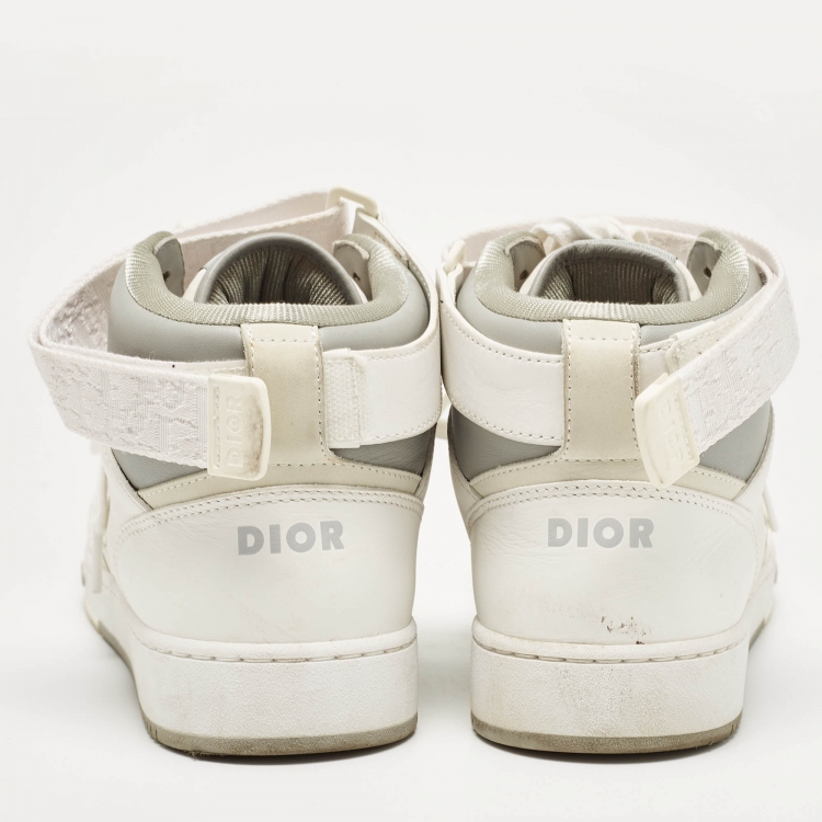 Pre Owned Dior White/Grey Leather B27 High Top Sneakers Size 42
