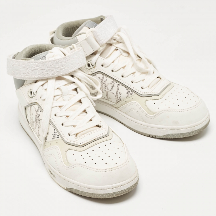 Pre Owned Dior White/Grey Leather B27 High Top Sneakers Size 42