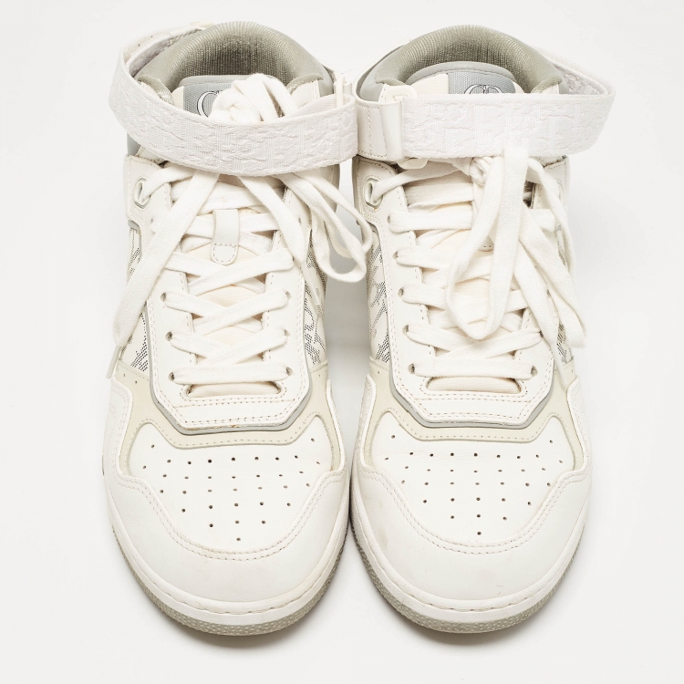 Pre Owned Dior White/Grey Leather B27 High Top Sneakers Size 42