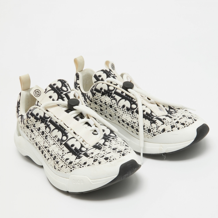 Pre Owned Dior White/Black Printed Fabric B24 Low Top Sneakers Size 42