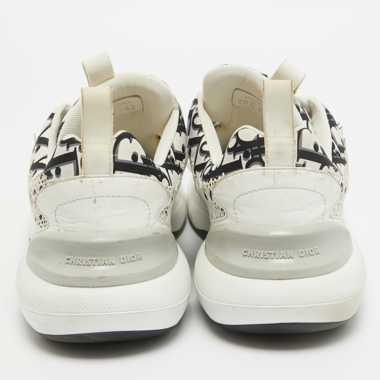 Pre Owned Dior White/Black Printed Fabric B24 Low Top Sneakers Size 42