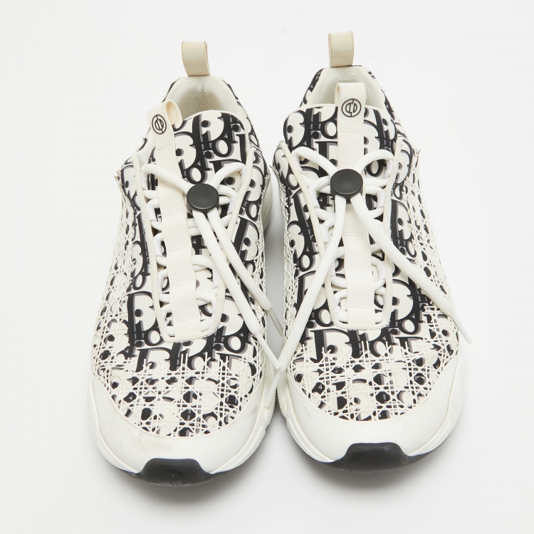 Pre Owned Dior White/Black Printed Fabric B24 Low Top Sneakers Size 42