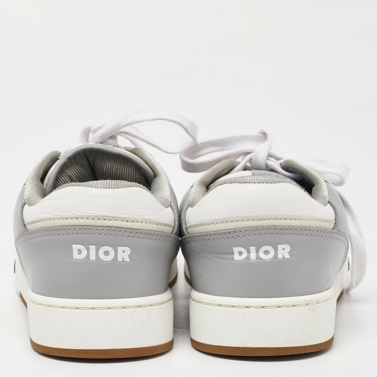 Pre Owned Dior Grey/White Leather and Oblique Canvas B27 Sneakers Size 40.5