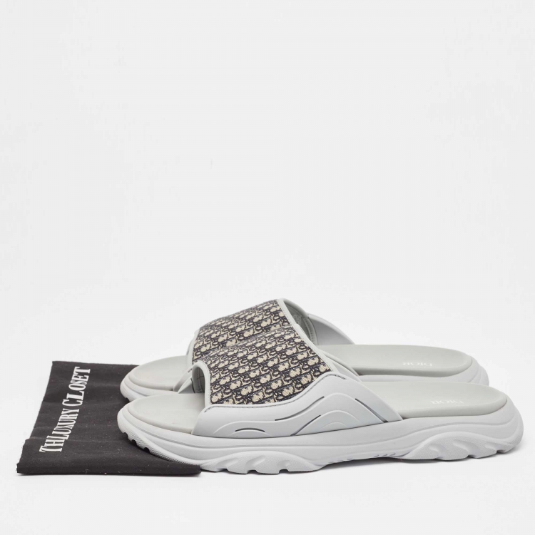 Pre Owned Dior Grey Canvas and Rubber Slide Flats Size 48