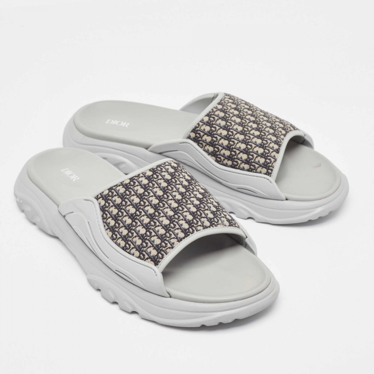 Pre Owned Dior Grey Canvas and Rubber Slide Flats Size 48