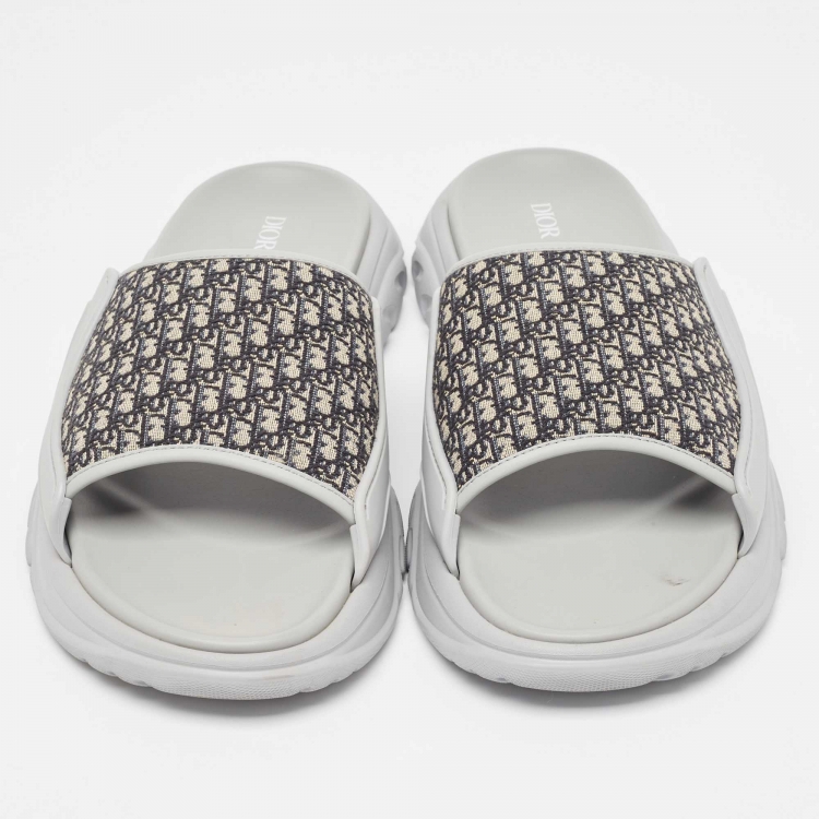Pre Owned Dior Grey Canvas and Rubber Slide Flats Size 48