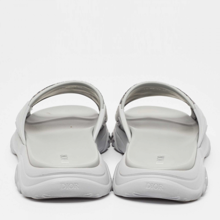 Pre Owned Dior Grey Canvas and Rubber Slide Flats Size 48