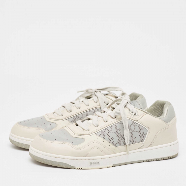 Pre Owned Dior Grey/Cream Leather b27 Low Top Sneakers Size 45