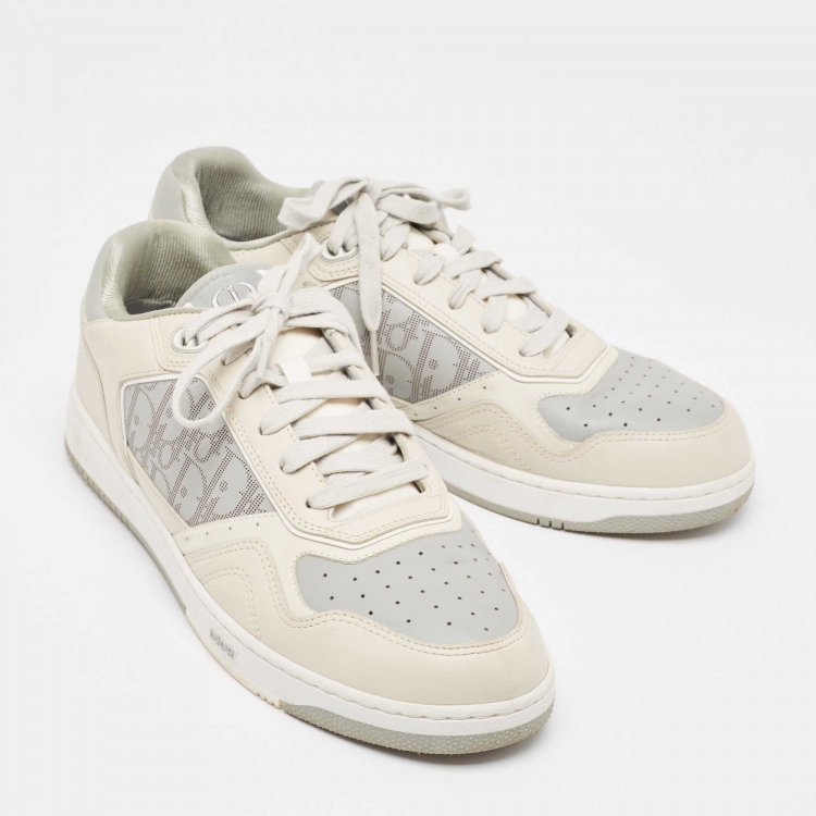 Pre Owned Dior Grey/Cream Leather b27 Low Top Sneakers Size 45