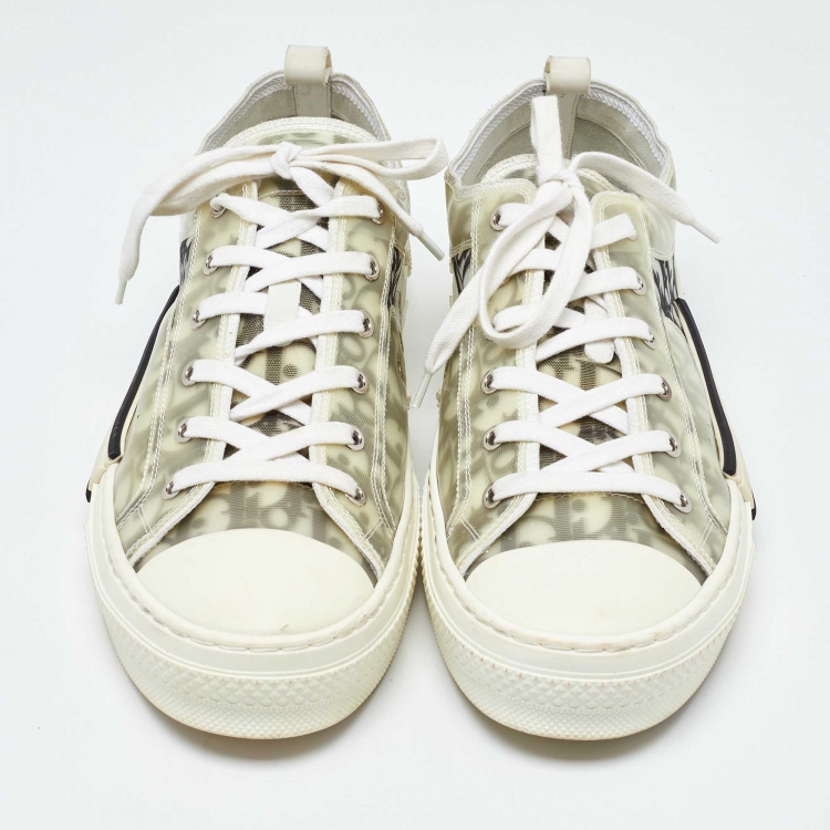 Pre Owned Dior White/Grey Oblique Mesh and Rubber B23 Low Top Sneakers Size 45