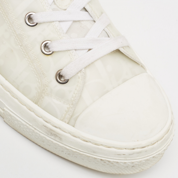 Pre Owned Dior White Oblique Mesh and Rubber B23 Sneakers Size 43