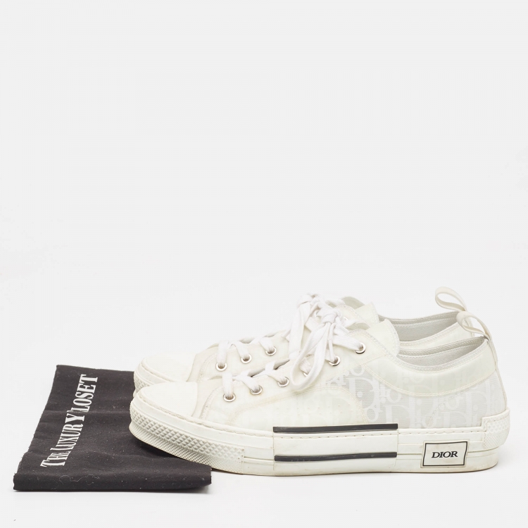 Pre Owned Dior White Oblique Mesh and Rubber B23 Sneakers Size 43