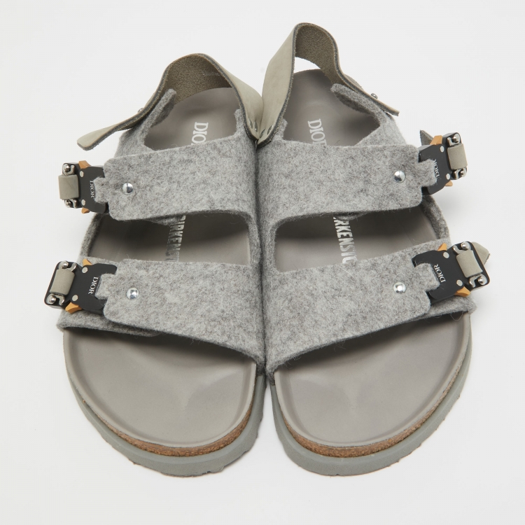 Pre Owned Dior X Birkenstock Grey Wool Slingback Sandals Size 41 